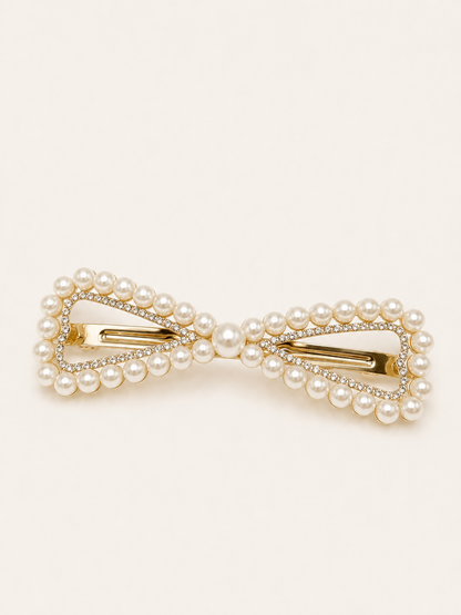 Pearl Outline Bow Barrette-Sparkle