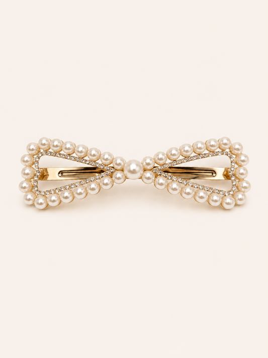 Pearl Outline Bow Barrette-Sparkle